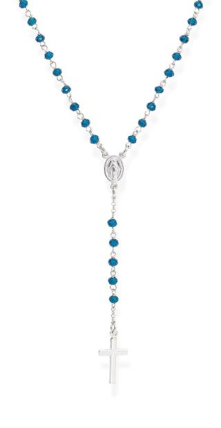 Amen Originální stříbrný náhrdelník s modrými krystaly Rosary CROBBL4