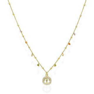 Amen Pozlacený stříbrný náhrdelník s krystaly Tree of Life CLALGM3