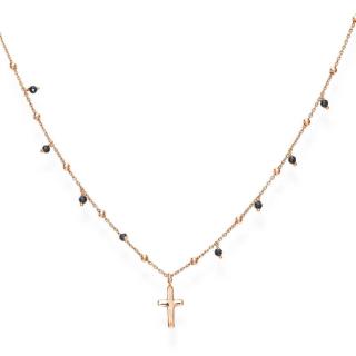 Amen Růžově pozlacený náhrdelník s křížem a zirkony Candy Charm CLCRRN3