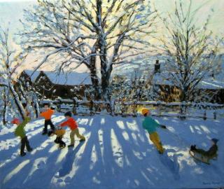 Andrew Macara - Obrazová reprodukce Fun in the snow, Tideswell, Derbyshire,
