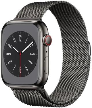 Apple Watch Series 8 Cellular, 41mm Graphite Stainless Steel Case with Graphite Milanese Loop MNJM3CS/A