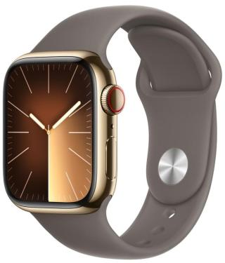 Apple Watch Series 9, Cellular, 41mm, Gold Stainless Steel, Clay Sport Band - S/M