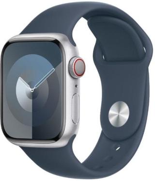 Apple Watch Series 9, Cellular, 41mm, Silver, Storm Blue Sport Band - M/L