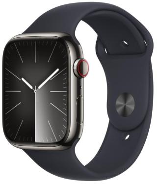 Apple Watch Series 9, Cellular, 45mm, Graphite Stainless Steel, Midnight Band - M/L