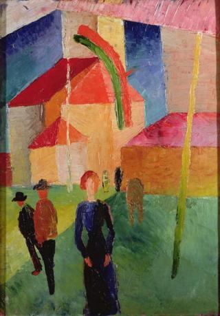 August Macke - Obrazová reprodukce Church Decorated with Flags,