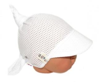 Baby Nellys Dětský síťkovaný šátek s kšiltem na zavazování, BOY kotvička - bílý , vel. 68-86