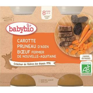 BABYBIO Denní menu Mrkev a sušené švestky s hovězím masem 2x200 g