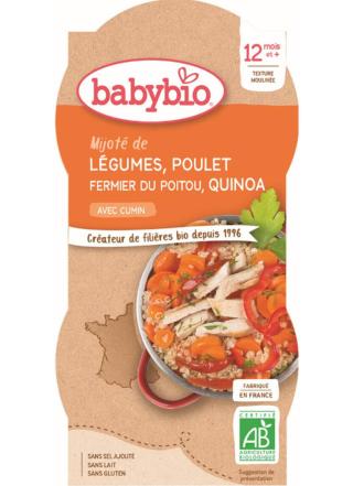 BABYBIO Menu zelenina s kuřecím masem a quinoa 2x 200 g