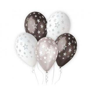 Balónky latexové hvězdy stříbrné, bílé, černé 12 ks ALBI