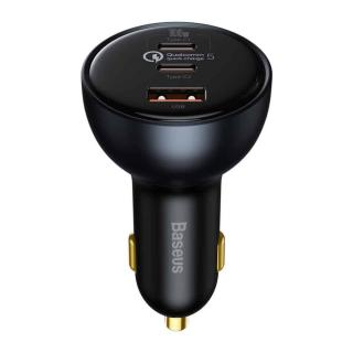 BASEUS Qualcomm Quick Charge 5 Technology rychlo nabíječka do auta 1x USB-A, 2x Type-C 160W šedá + Xiaomi kabel Type-C/Type-C 100W 1m TZCCZM-0G, černá