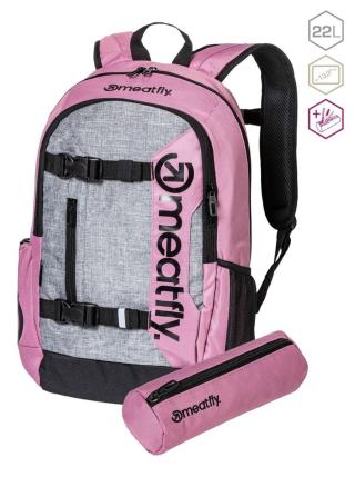 Batoh meatfly basejumper + penál zdarma růžová/šedá 22l