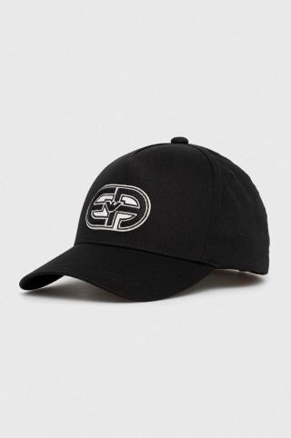 Bavlněná baseballová čepice Emporio Armani černá barva, s aplikací
