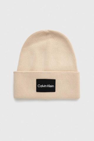 Bavlněná čepice Calvin Klein béžová barva, z tenké pleteniny