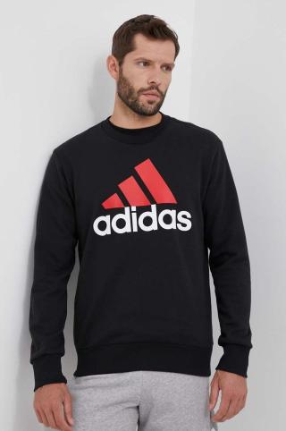 Bavlněná mikina adidas pánská, černá barva, s potiskem