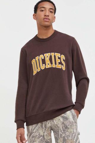 Bavlněná mikina Dickies pánská, hnědá barva, s aplikací