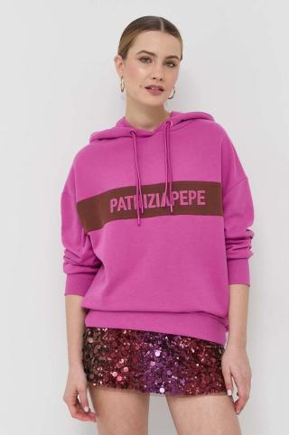 Bavlněná mikina Patrizia Pepe dámská, fialová barva, s kapucí, s potiskem