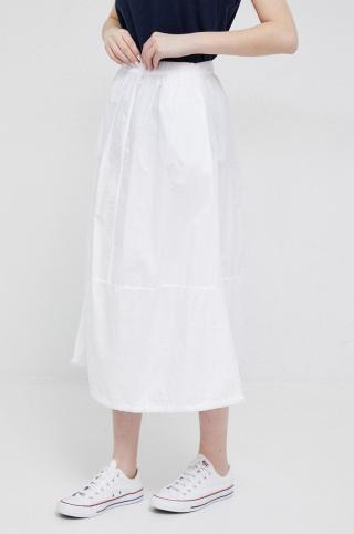 Bavlněná sukně Deha bílá barva, midi, áčková