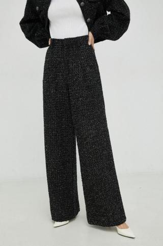 Bavlněné kalhoty Gestuz Jeanetta dámské, černá barva, široké, high waist