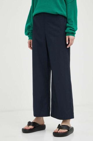Bavlněné kalhoty Marc O'Polo tmavomodrá barva, jednoduché, high waist
