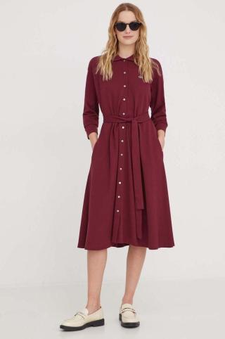 Bavlněné šaty Lacoste vínová barva, mini, oversize