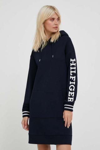 Bavlněné šaty Tommy Hilfiger tmavomodrá barva, mini, oversize