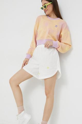 Bavlněné šortky adidas Originals dámské, bílá barva, vzorované, high waist