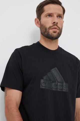 Bavlněné tričko adidas černá barva, s potiskem