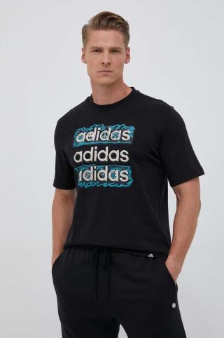 Bavlněné tričko adidas černá barva, s potiskem