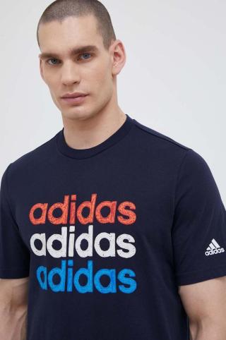 Bavlněné tričko adidas tmavomodrá barva, s potiskem