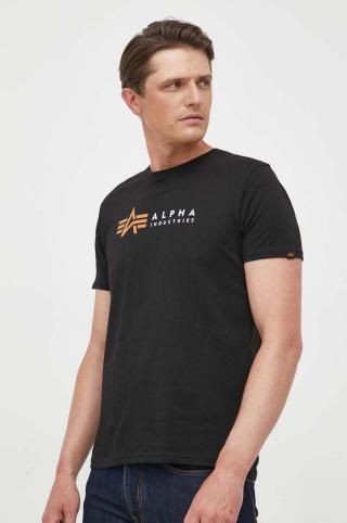 Bavlněné tričko Alpha Industries Alpha Label T 118502 03 černá barva, s potiskem, 118502.03-black