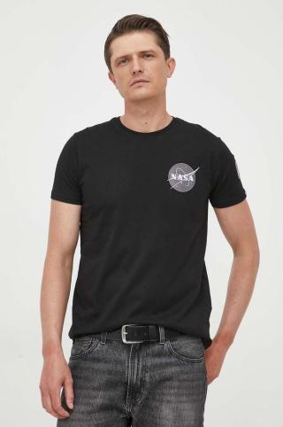Bavlněné tričko Alpha Industries Space Shuttle T černá barva, s potiskem, 176507.03