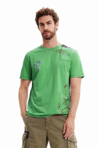 Bavlněné tričko Desigual zelená barva, s potiskem
