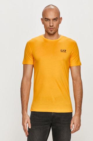 Bavlněné tričko EA7 Emporio Armani žlutá barva, s potiskem