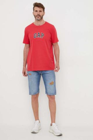 Bavlněné tričko GAP červená barva, s aplikací