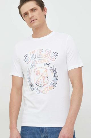 Bavlněné tričko Guess bílá barva, s potiskem