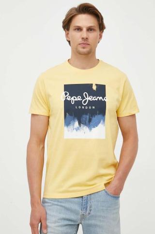 Bavlněné tričko Pepe Jeans žlutá barva, s potiskem