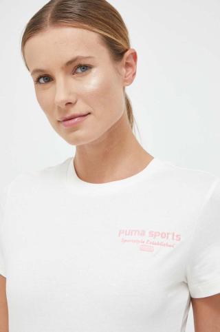 Bavlněné tričko Puma béžová barva