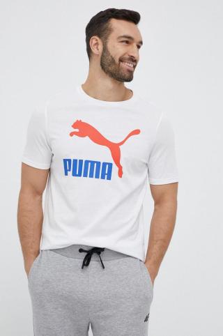 Bavlněné tričko Puma bílá barva, s potiskem