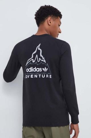 Bavlněné tričko s dlouhým rukávem adidas Originals černá barva, s potiskem