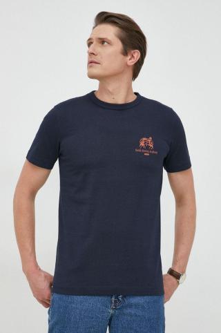 Bavlněné tričko Selected Homme tmavomodrá barva, s potiskem
