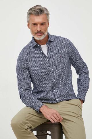 Bavlněné tričko Tommy Hilfiger tmavomodrá barva, slim, s klasickým límcem