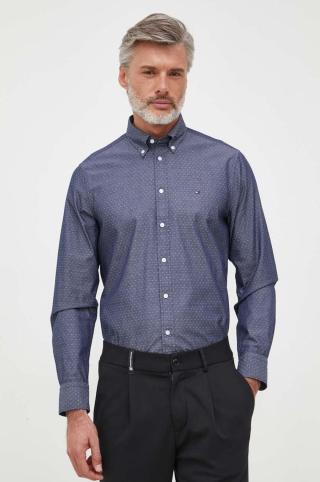 Bavlněné tričko Tommy Hilfiger tmavomodrá barva, slim, s límečkem button-down