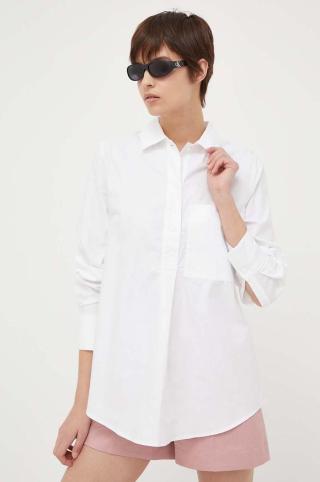 Bavlněné tričko United Colors of Benetton bílá barva, relaxed, s klasickým límcem