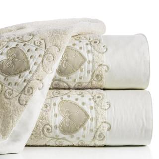 Bavlněný froté ručník s aplikací LOVING 50x90 cm, béžová, 500 gr Mybesthome