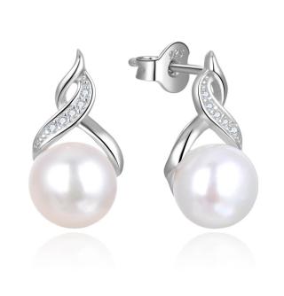 Beneto Luxusní perlové náušnice se zirkony AGUP2616P-WHITE