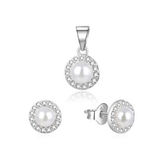 Beneto Půvabná stříbrná souprava šperků s pravými perlami AGSET270PL