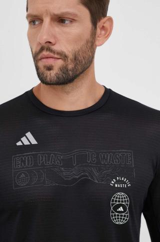 Běžecké triko s dlouhým rukávem adidas Performance Run for the Oceans černá barva, s potiskem
