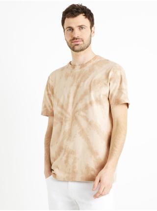 Béžové pánské batikované tričko Celio Deswirl