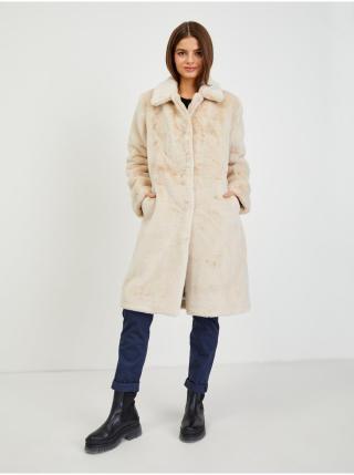 Béžový dámský zimní kabát z umělé kožešiny Guess Angelica