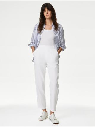 Bílé dámské kalhoty s příměsí lnu Marks & Spencer